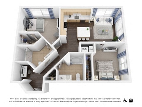 Floor plan for 2 beds, 2 baths, 1107 sqft